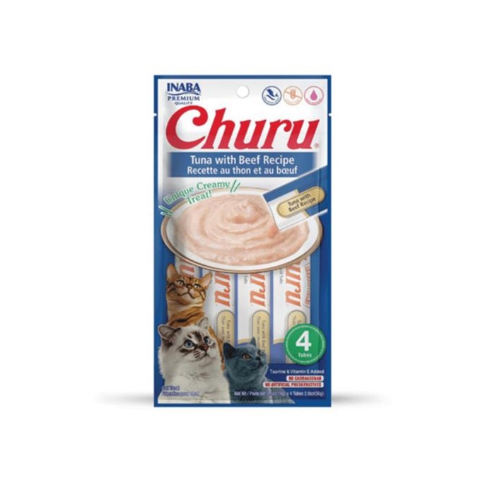 Pamlsok Inaba Churu Pyré cat Tuniak s hovädzou príchuťou 4 tuby 56 g